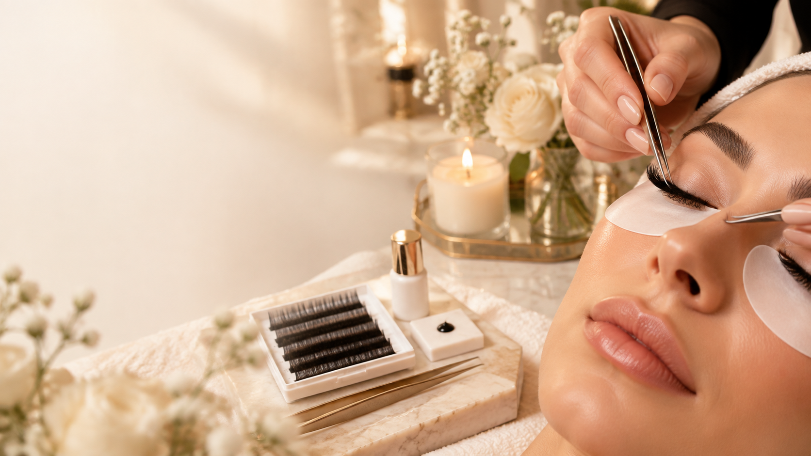 Close-up of natural-looking eyelash extensions, JNX Beauty Lounge