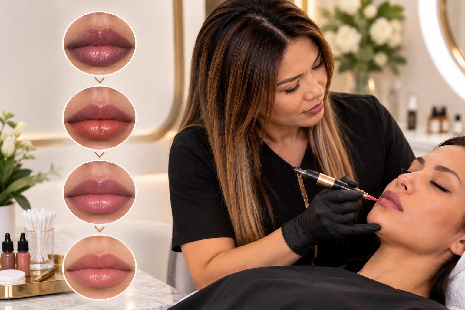Permanent makeup lip neutralization process at JNX Beauty Lounge, Valencia