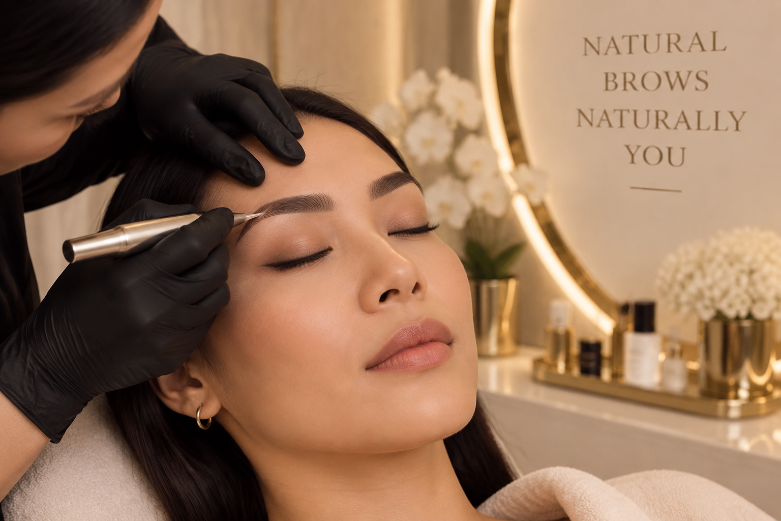 Before and after natural eyebrow tattoo at JNX Beauty Lounge, Santa Clarita