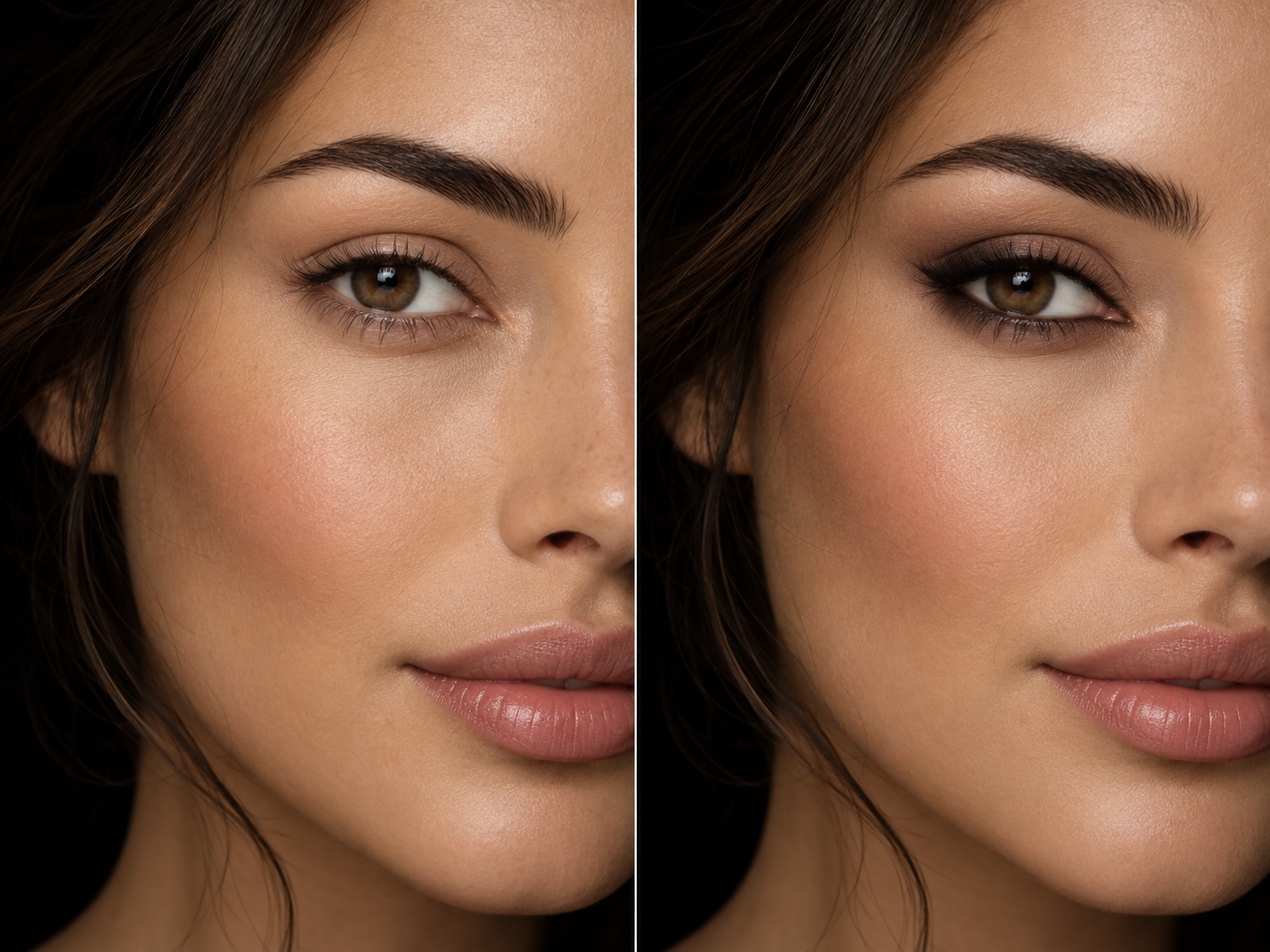 Before and after soft shaded smokey permanent eyeliner on a hooded eye, Valencia