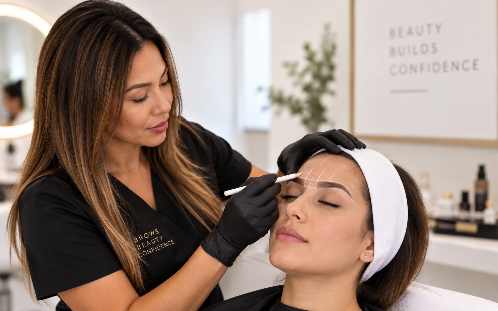 Permanent makeup brow shape correction process at JNX Beauty Lounge, Valencia